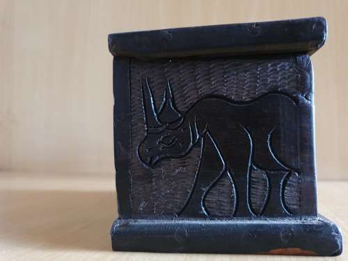 Wooden Box with Rhino Detail (15cm x 9cm. height 9cm)