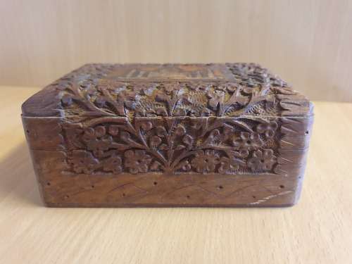 Carved Wooden Box (15cm x 10cm, height 6cm)