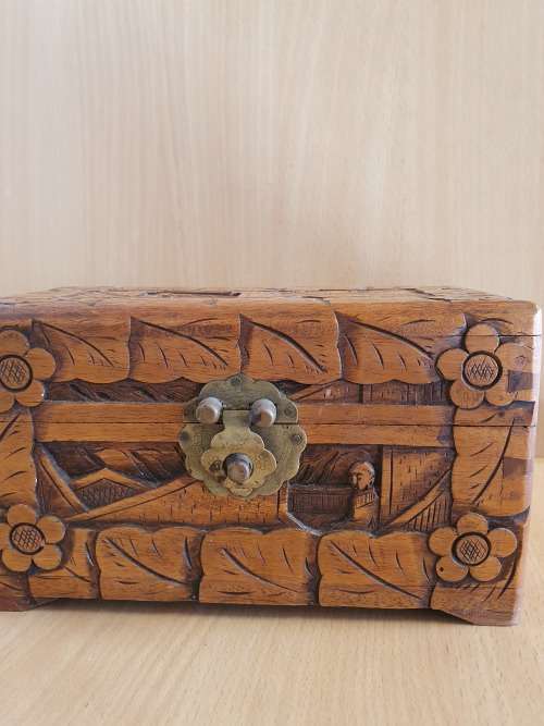Carved Wooden Camphor Box (20cm x 10cm height 11cm)