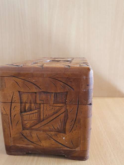 Carved Wooden Camphor Box (20cm x 10cm height 11cm)