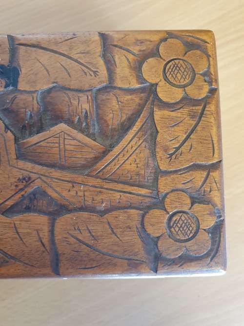 Carved Wooden Camphor Box (20cm x 10cm height 11cm)