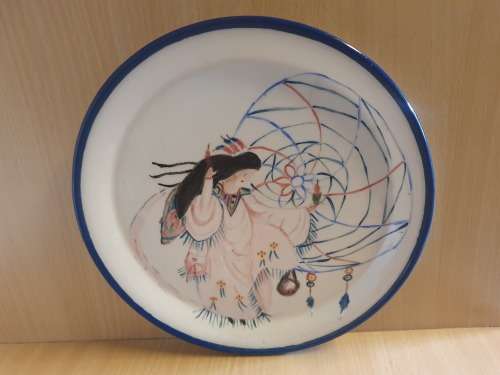 Painted Pottery Wall Plate - width 25cm