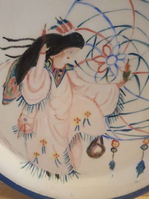 Painted Pottery Wall Plate - width 25cm