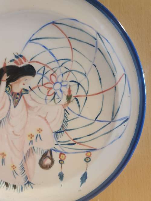 Painted Pottery Wall Plate - width 25cm