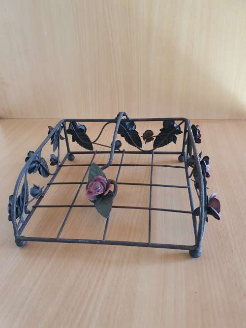 Metal Serviette Holder with Rose Detail (20cm x 20cm height 6cm)