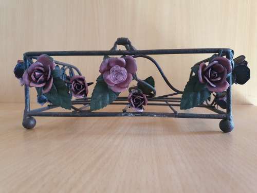 Metal Serviette Holder with Rose Detail (20cm x 20cm height 6cm)
