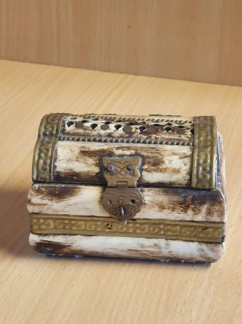 Vintage Brass and Bone Trinket Box made in India