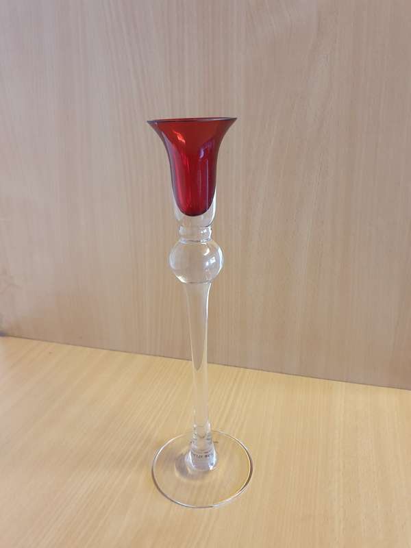 Tall Red & Clear Glass Candle Holder (30cm x 6cm)