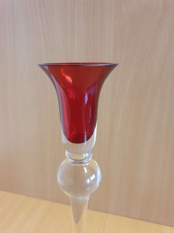 Tall Red & Clear Glass Candle Holder (30cm x 6cm)