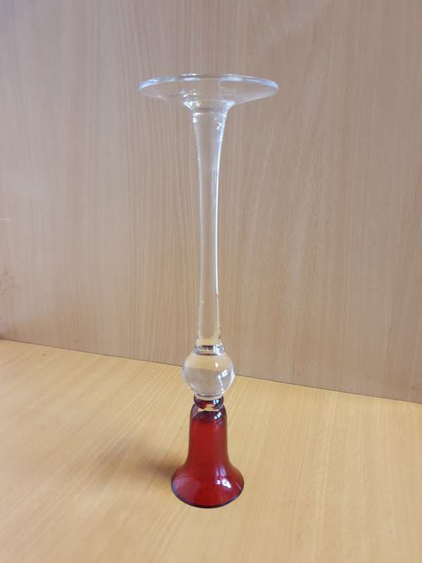 Tall Red & Clear Glass Candle Holder (30cm x 6cm)
