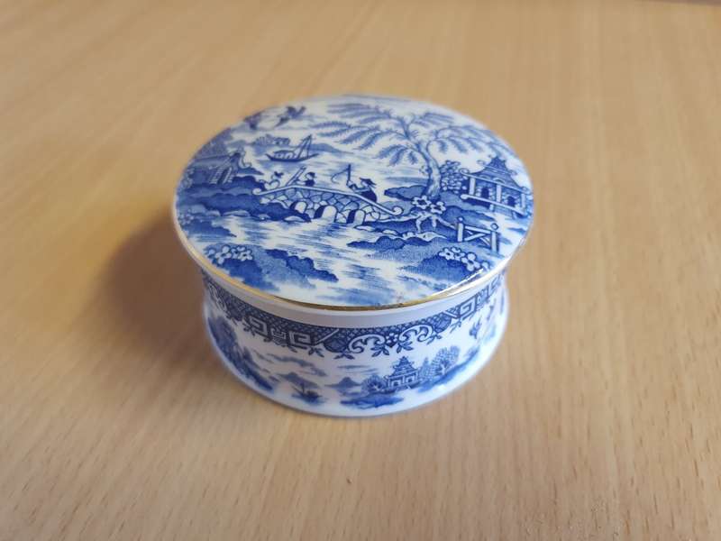 Round Blue & White Hillchurch Pottery Hand Engraved Pattern  Trinket Dish