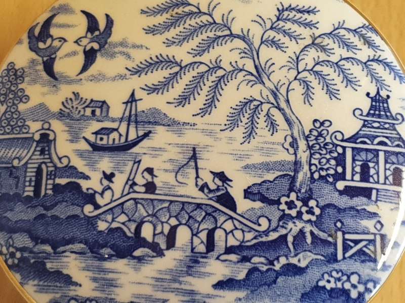 Round Blue & White Hillchurch Pottery Hand Engraved Pattern  Trinket Dish