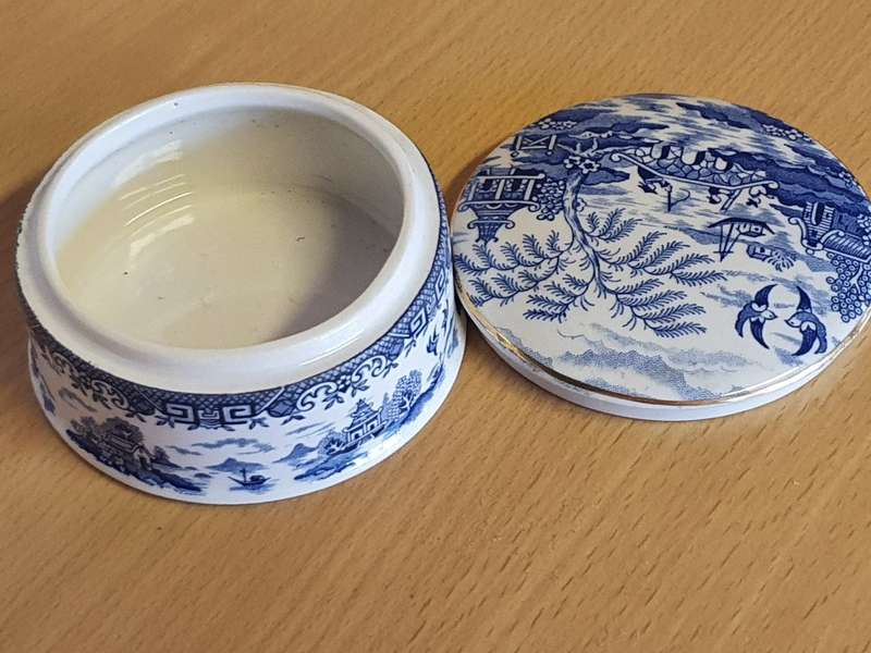 Round Blue & White Hillchurch Pottery Hand Engraved Pattern  Trinket Dish