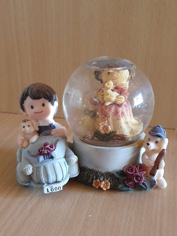 Snow Globe - Boy & Girl with Dogs - height 10cm width 12cm