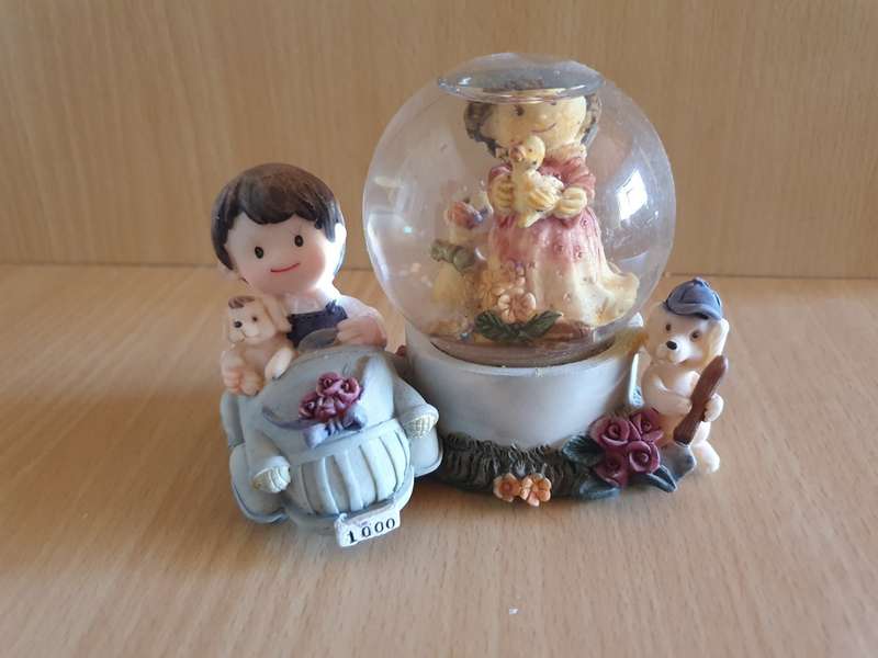 Snow Globe - Boy & Girl with Dogs - height 10cm width 12cm