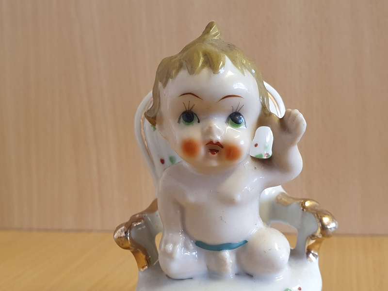 Porcelain Toddler on Armchair Figurine (Made in Japan)