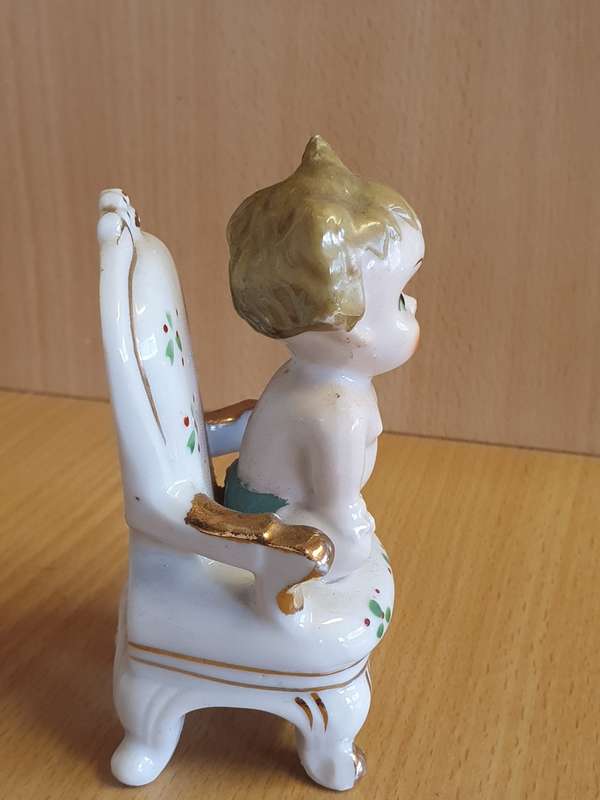 Porcelain Toddler on Armchair Figurine (Made in Japan)