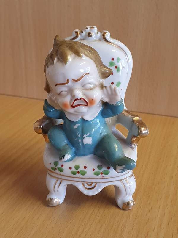 Porcelain Toddler on Armchair Figurine (Made in Japan)