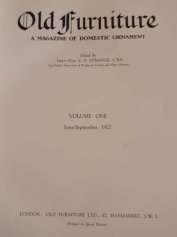 Old Furniture Edited by Lieut.-Col. E.F. Strange, 1927