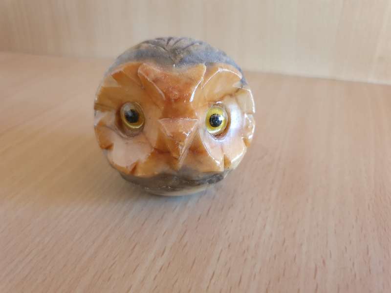 Genuine Alabaster Hand Carved Owl Figurine - 7cm x 6cm (Made in Italy)