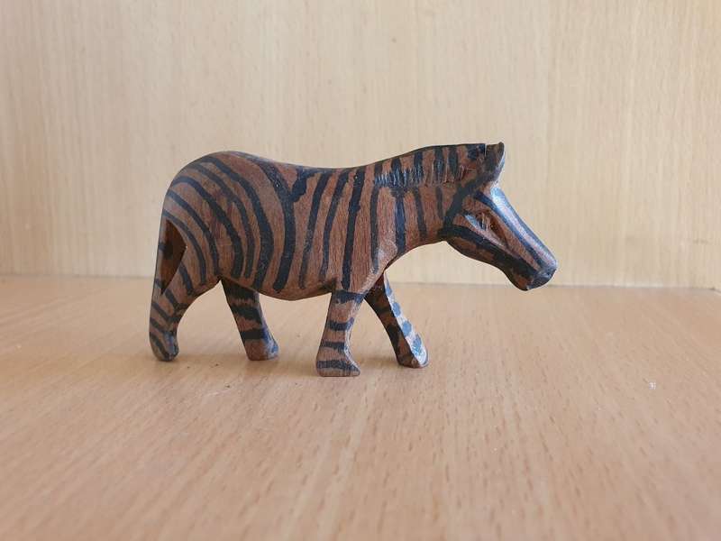 Small Wooden Zebra Figurine - 9cm x 5cm