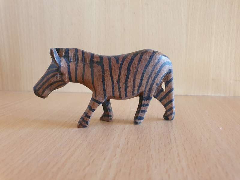 Small Wooden Zebra Figurine - 9cm x 5cm
