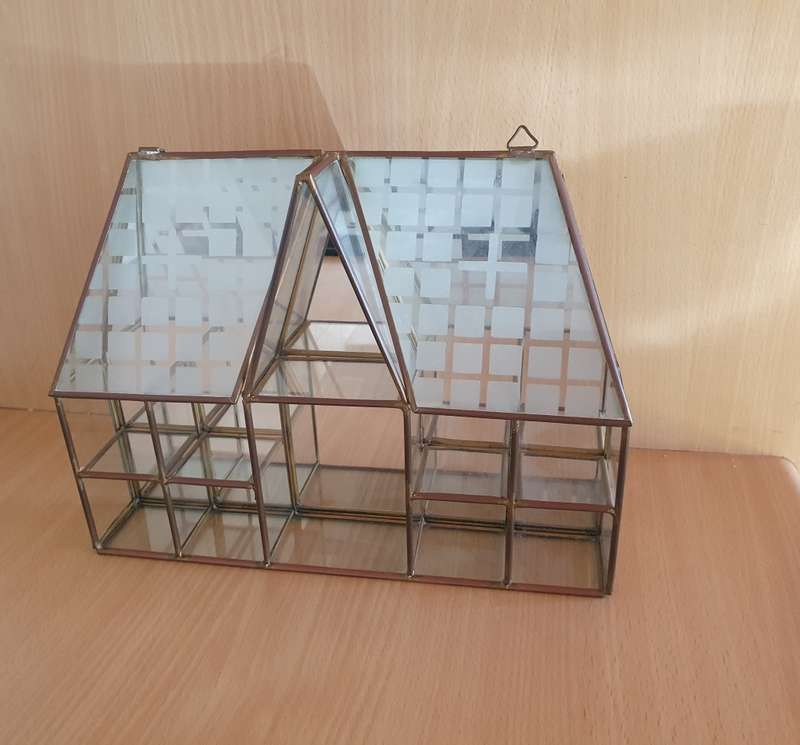 Glass Brass Mirror Display House Wall Hanging