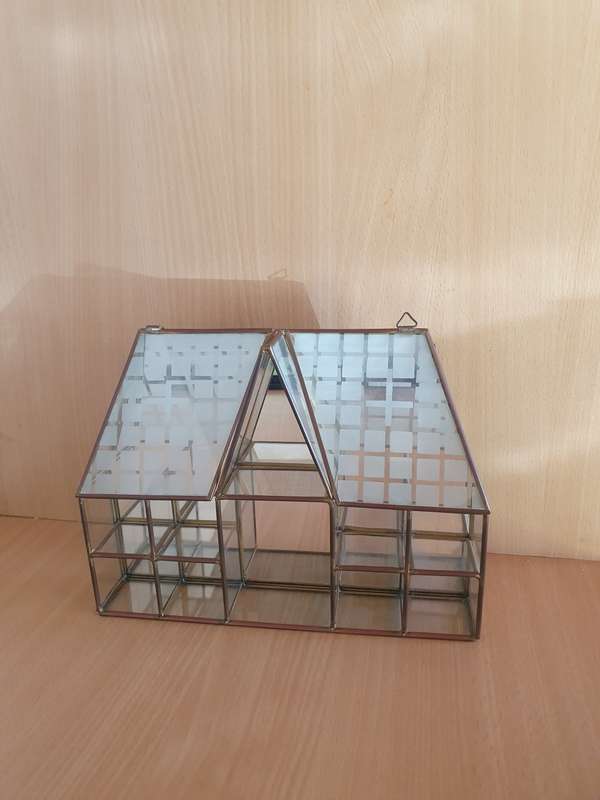Glass Brass Mirror Display House Wall Hanging