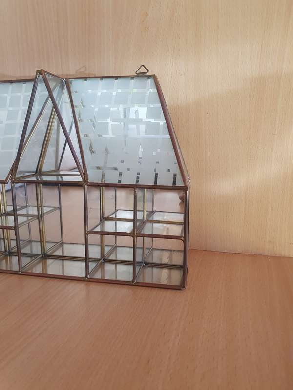 Glass Brass Mirror Display House Wall Hanging