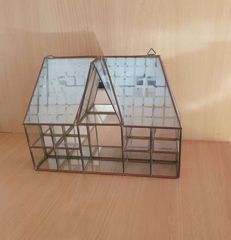 Glass Brass Mirror Display House Wall Hanging