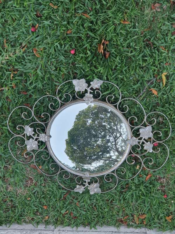 Vintage Round Dome Shape Mirror with Metal Frame