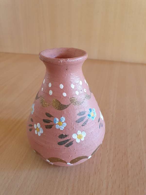Small Floral Terracotta Vase - height 9cm width 9cm