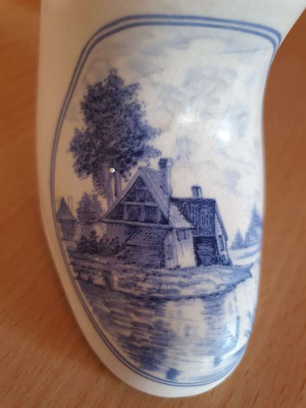 Ceramic Blue & White Shoe Ornament - 15cm x 6cm height 13cm