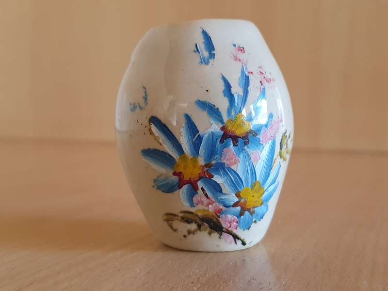 Miniature Floral Ceramic Vase - height 7cm width 7cm