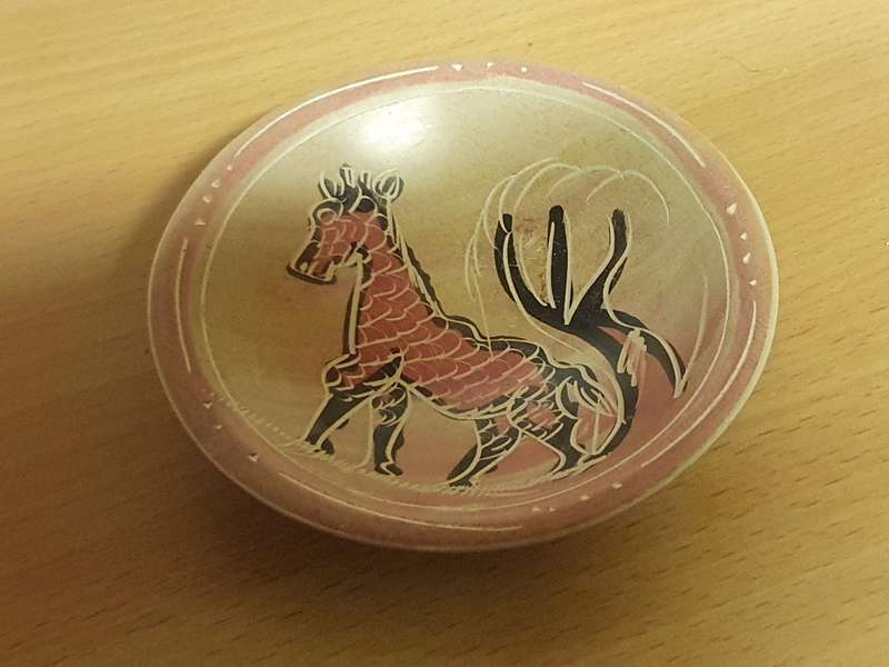 Round Pottery Bowl with Animal Design - width 10cm height 2cm
