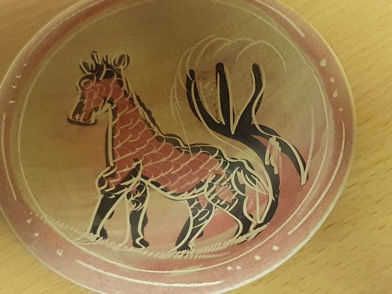 Round Pottery Bowl with Animal Design - width 10cm height 2cm