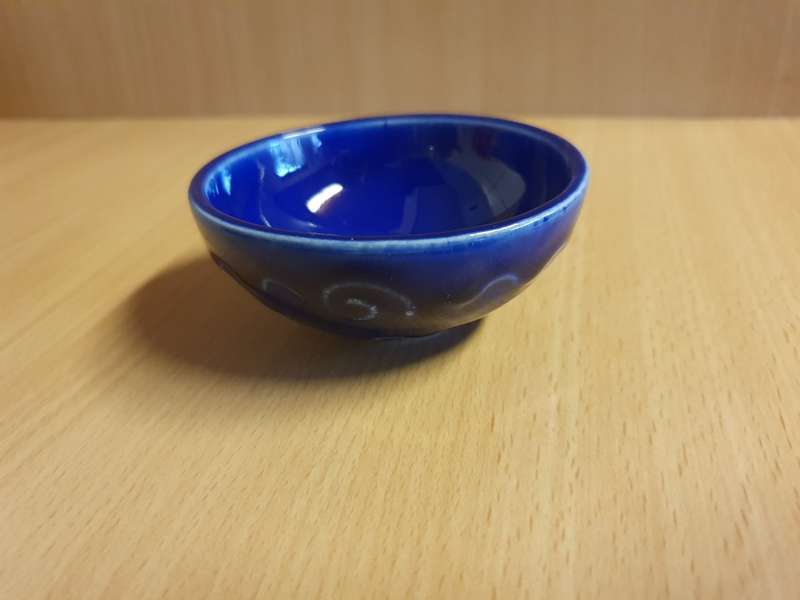 Set of 2 Small Round Blue Ceramic Bowls - height 3cm width 8cm