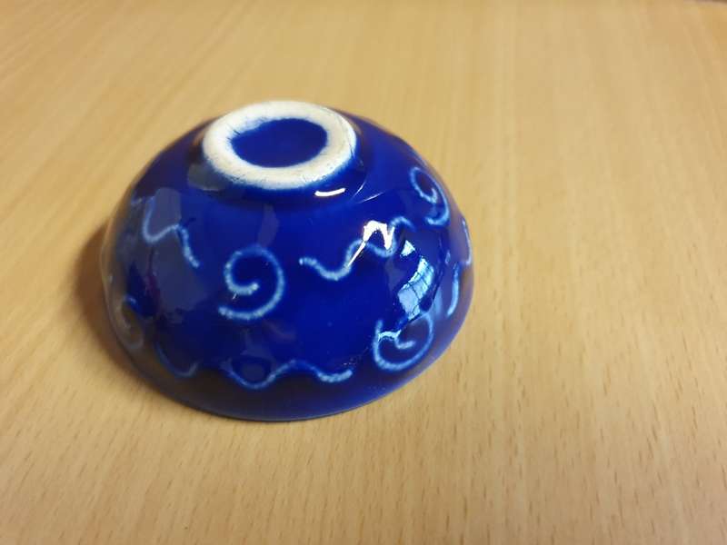 Set of 2 Small Round Blue Ceramic Bowls - height 3cm width 8cm