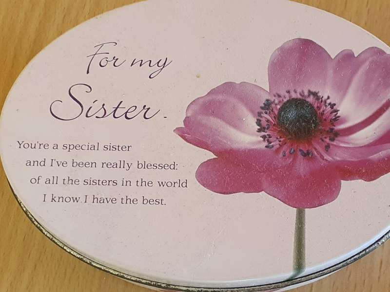 Oval Shape Tin - ` For My Sister` (13cm x 10cm height 4cm)