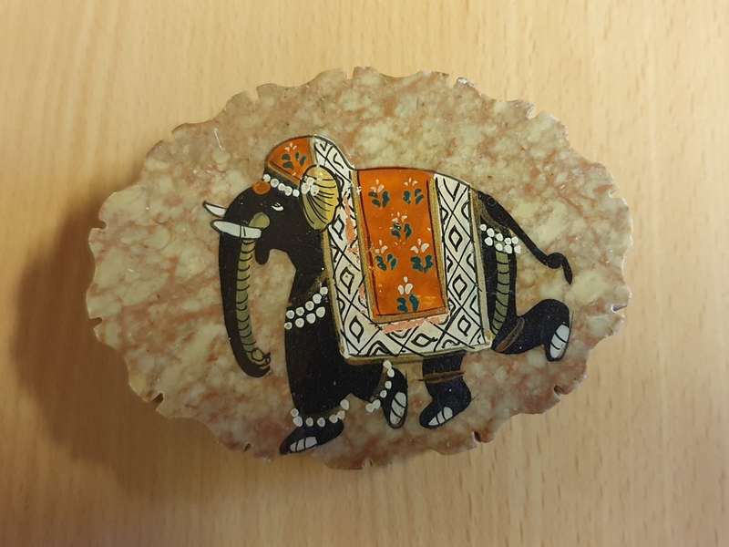 Stoneware Lidded Trinket Box with Elephant Figurine (10cm x 8cm height 3cm)