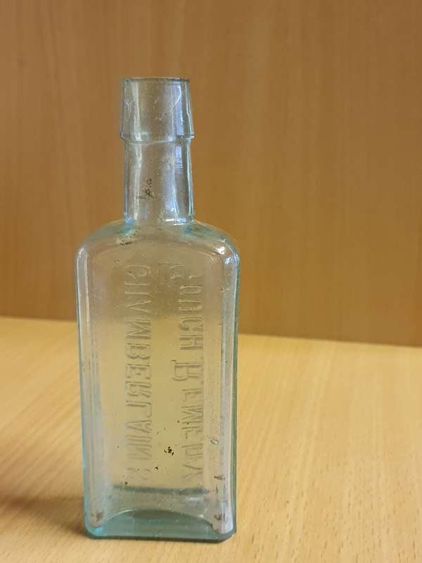 Vintage Glass Bottle - Chamberlain`s Cough Remedy - height 14cm width 5cm