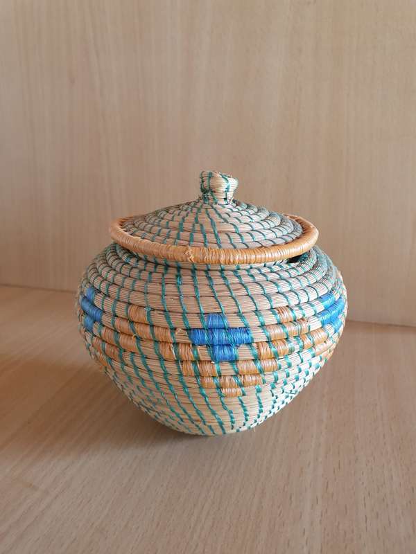 Small Round Lidded Storage Basket - height 10cm width 15cm