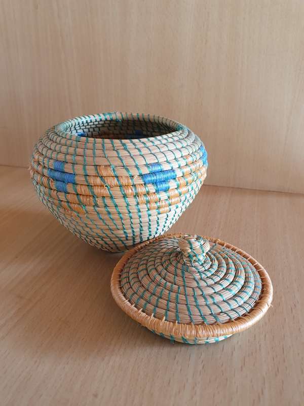 Small Round Lidded Storage Basket - height 10cm width 15cm