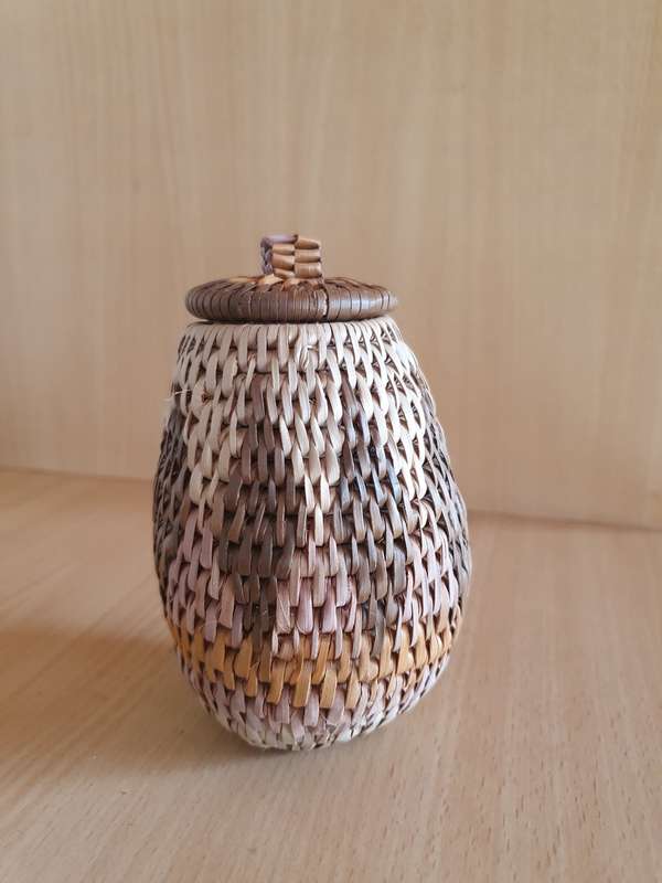 Small Round Lidded Storage Basket - height 13cm width 10cm
