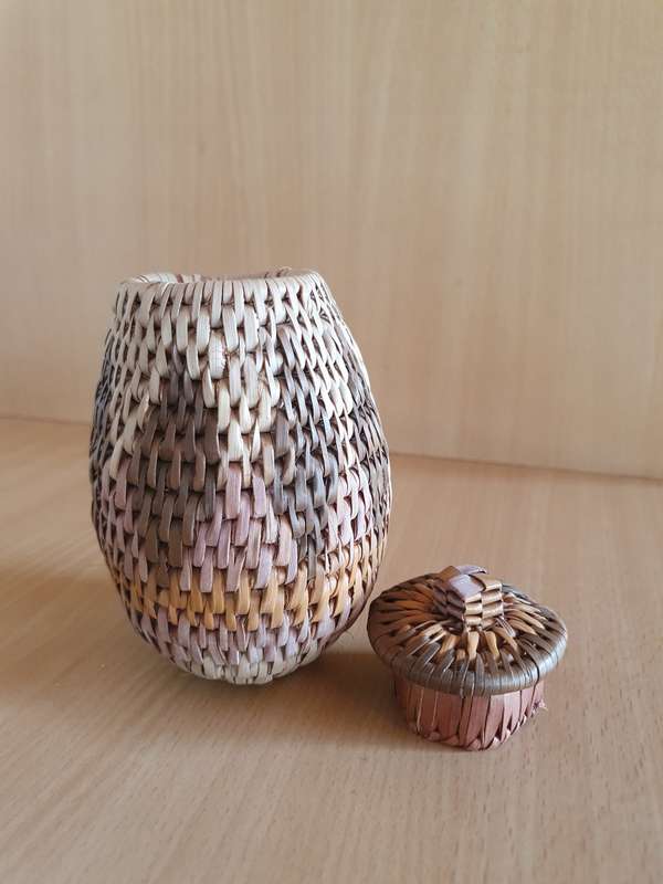 Small Round Lidded Storage Basket - height 13cm width 10cm