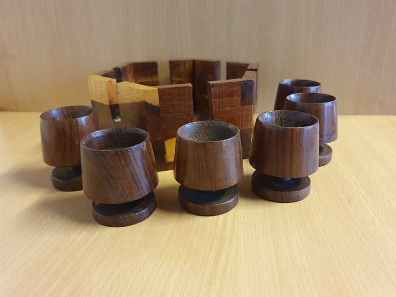 Set of 6 Wooden Mid Century Egg Cups