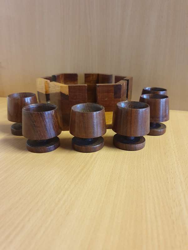 Set of 6 Wooden Mid Century Egg Cups