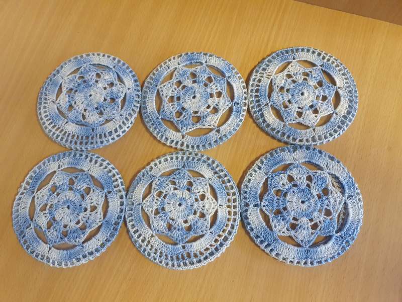 Set of 6 Crochet Doilie Covered Coasters - width 12cm