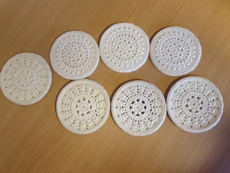 Set of 5 Crochet Doilie Covered Coasters - width 9cm
