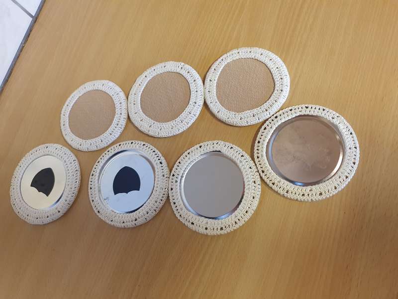 Set of 5 Crochet Doilie Covered Coasters - width 9cm